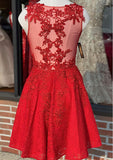 A-Line V-Neck Sleeveless Lace Homecoming Dress with Beading-27dress