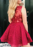 A-Line V-Neck Sleeveless Lace Homecoming Dress with Beading-27dress