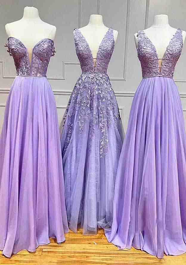 A-Line V Neck Sleeveless Lace Long Prom Dress with Beading-27dress