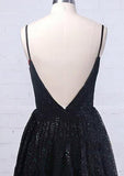 A-Line V-Neck Sleeveless Metallic Yarn Sequined Long/Floor-Length Prom Dress With Split Pockets-27dress