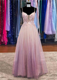 A-line V Neck Sleeveless Ombre Prom Dress with Glitter Beading-27dress