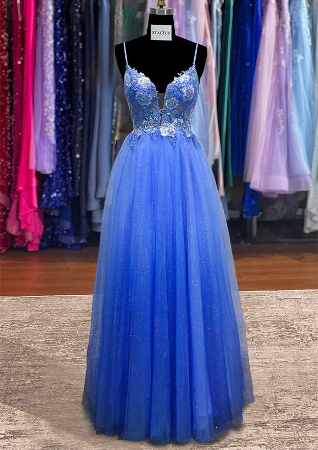 A-line V Neck Sleeveless Ombre Prom Dress with Glitter Beading-27dress