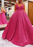 A-Line V-Neck Sleeveless Prom Dress with Sequins and Pockets-27dress