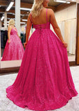 A-Line V-Neck Sleeveless Prom Dress with Sequins and Pockets-27dress