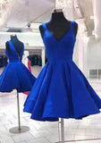 A-line V Neck Sleeveless Satin Short Dress for Homecoming - 27Dress