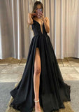 A-line V Neck Sleeveless Sequined Prom Dress with Ruffles and Sweep Train-27dress