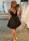 A-Line V-Neck Sleeveless Sequined Short Homecoming Dress with Beaded Accents-27dress