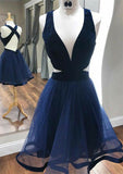 A-line V-Neck Sleeveless Short Tulle Homecoming Dress - 27Dress