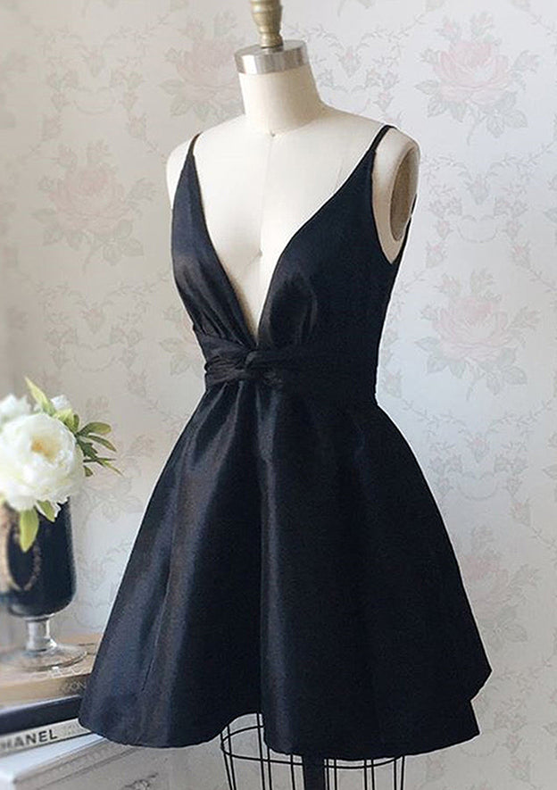 A-line V Neck Sleeveless Taffeta Short/Mini Homecoming Dress with Ruffles - 27Dress