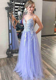 A-Line V-Neck Spaghetti Strap Glitter Tulle Prom Dress with Appliqued Pockets-27dress