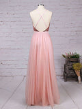 A-line V-neck Tulle Sequined Split Front Floor-length Prom Dress