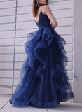 A-Line/Princess Tulle V-neck Prom Dress with Cascading Ruffles-27dress