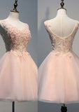 A-Line/Princess V-Neck Sleeveless Short/Mini Tulle Prom Dress with Appliqued Beading - 27Dress