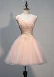 A-Line/Princess V-Neck Sleeveless Short/Mini Tulle Prom Dress with Appliqued Beading - 27Dress