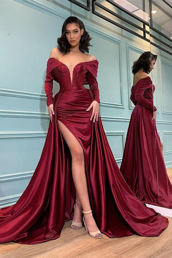 Burgundy Long Sleeves Mermaid Evening Dress