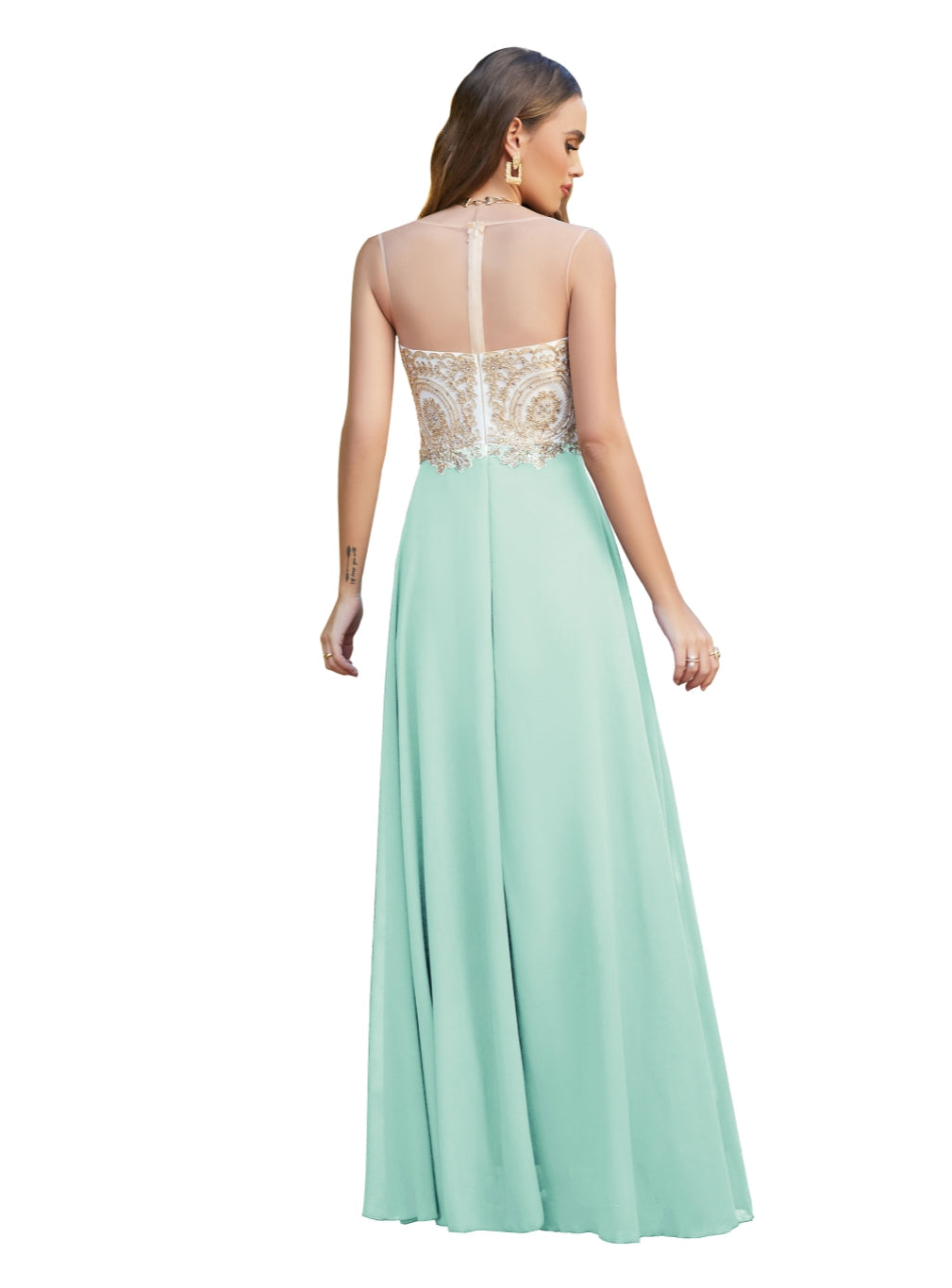 A-line Scoop Chiffon Appliques Floor-Length Dresses 27Dress