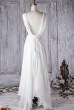 Affordable Asymmetric Chiffon Wedding Dress Lace Appliques Ruffles Bridal Gowns On Sale-27dress