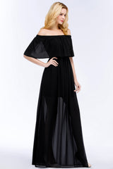 Affordable Black Off-the-shoulder Long Chiffon Bridesmaid Dress Online-27dress