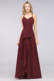 Affordable Chiffon Halter V-Neck Ruffle Burgundy Bridesmaid Dresses-27dress