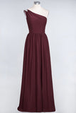 Affordable Chiffon One-Shoulder Ruffle Bridesmaid Dress with Beadings-27dress