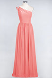 Affordable Chiffon One-Shoulder Ruffle Bridesmaid Dress with Beadings-27dress