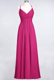 Affordable Chiffon Ruffle V-Neck Bridesmaid Dress with Spaghetti Straps-27dress