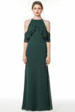 Affordable Cold-shoulder Ruffle Dark Green Bridesmaid Dresses Online-27dress