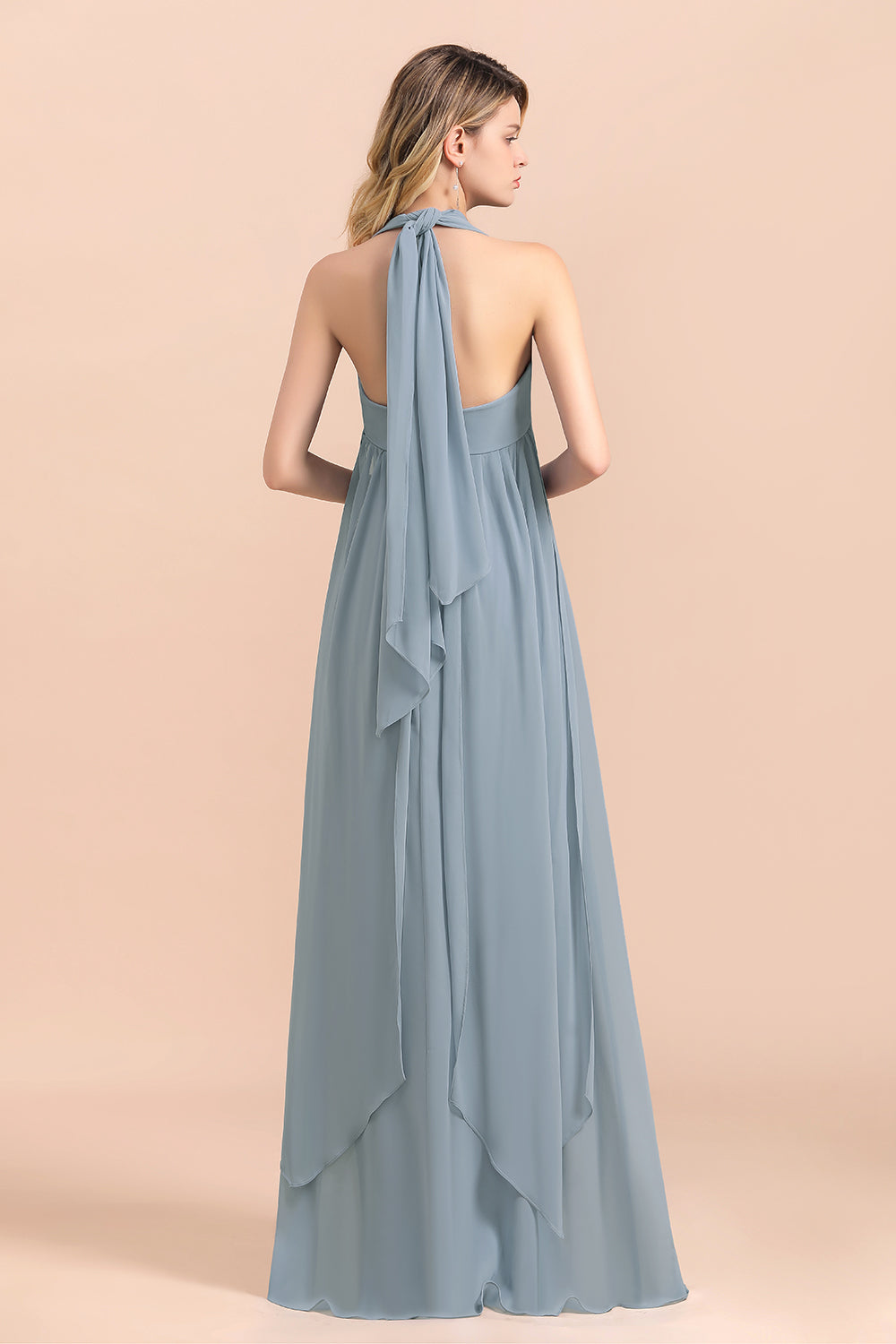 Affordable Dusty Blue Ruffle Convertible Bridemsiad Dress-27dress