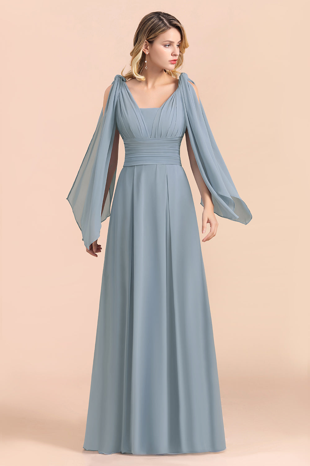 Affordable Dusty Blue Ruffle Convertible Bridemsiad Dress-27dress