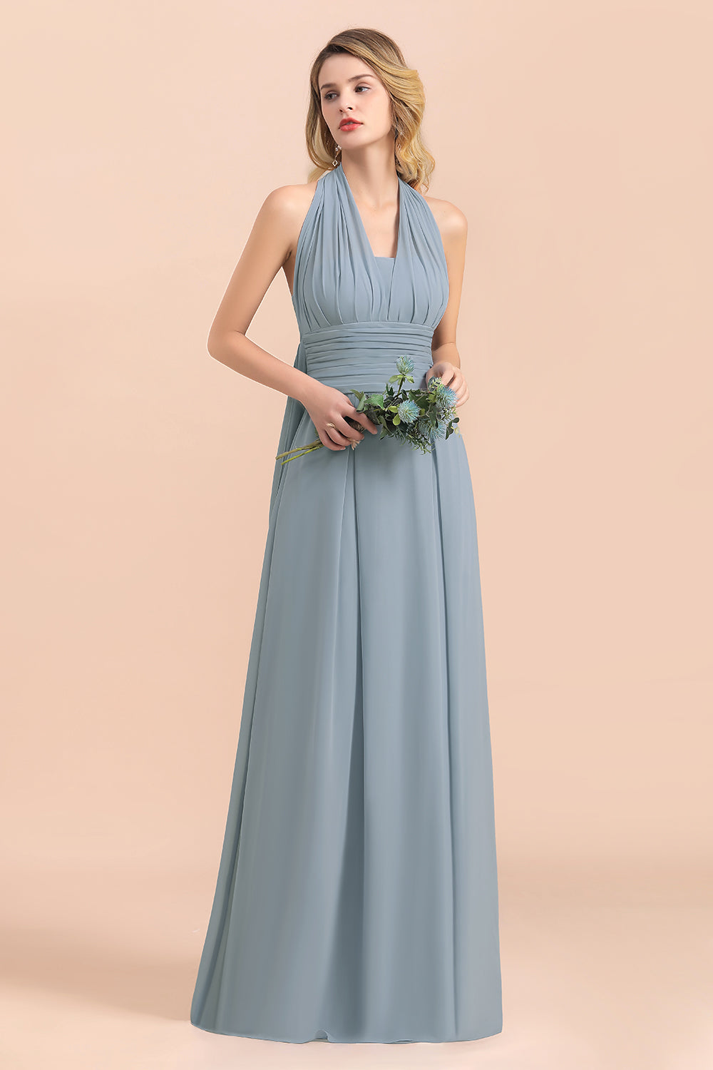 Affordable Dusty Blue Ruffle Convertible Bridemsiad Dress-27dress