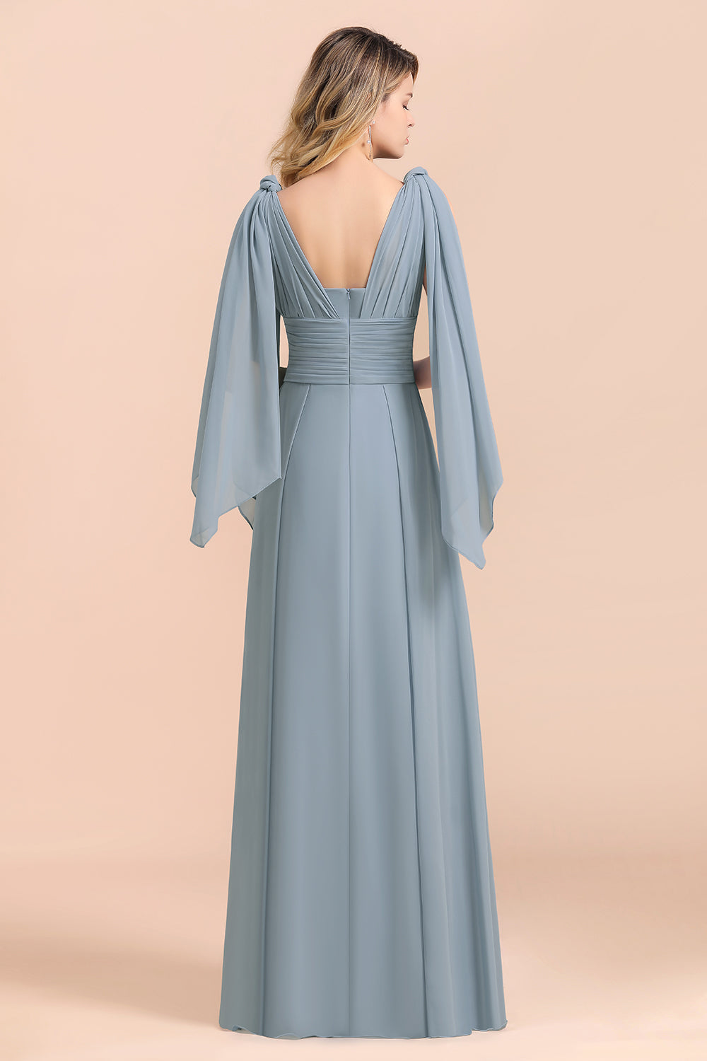 Affordable Dusty Blue Ruffle Convertible Bridemsiad Dress-27dress