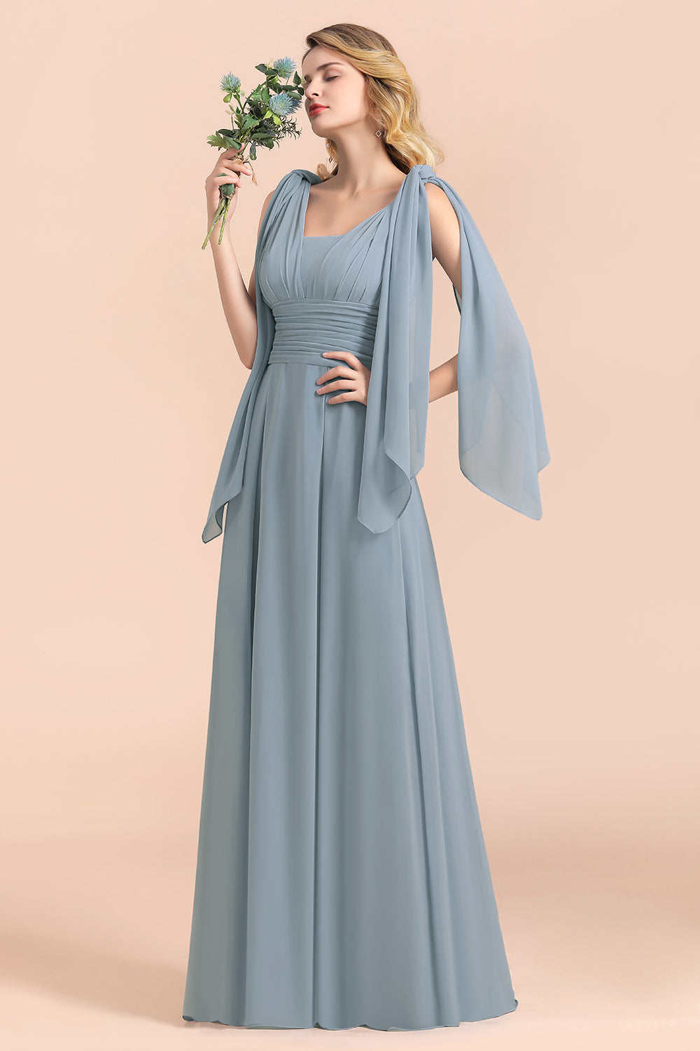 Affordable Dusty Blue Ruffle Convertible Bridemsiad Dress-27dress