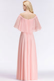 Affordable Flounced Crinkle Halter Bridesmaid Dresses Modest Pink Chiffon Wedding Party Dress-27dress