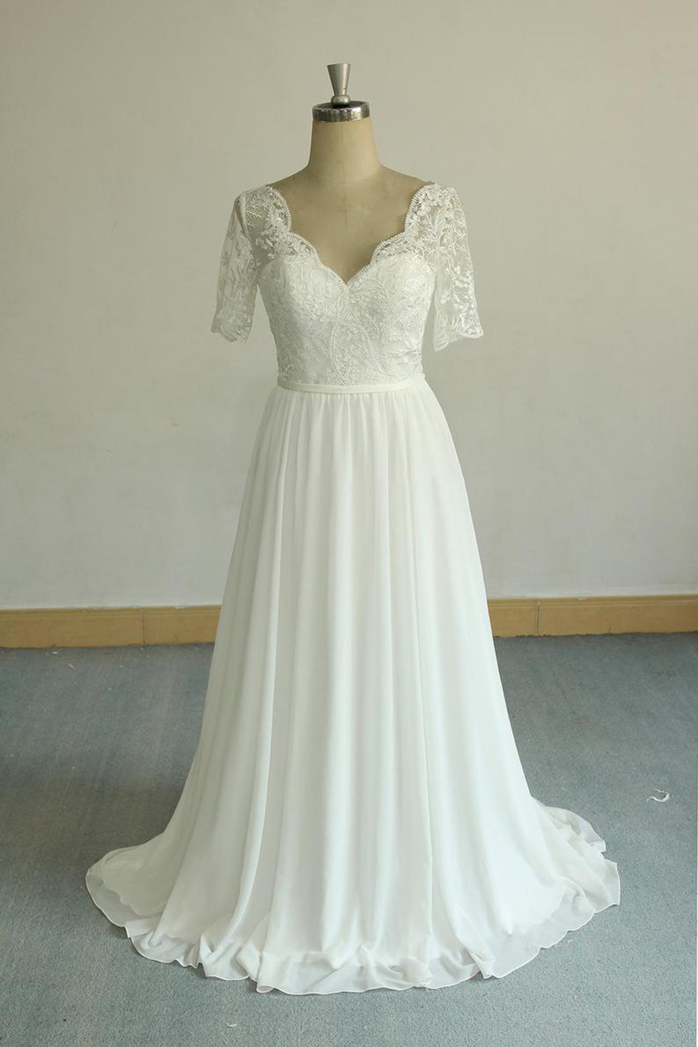 White Simple Wedding Dress White Chiffon Illusion Neckline Sleeveless —  Bridelily