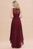 Affordable Hi-Lo Lace Sleeveless Burgundy Chiffon Bridesmaid Dress Online-27dress