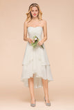 Affordable Hi-Lo Layer Ruffle Ivory Short Bridesmaid Dress with Flower-27dress