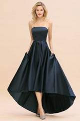 Affordable Hi-Lo Strapless Satin Bridesmaid dresses Online-27dress