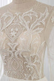 Affordable Jewel Chiffon Ruffles Wedding Dresses Lace Top Long Sleeves Bridal Gowns Online-27dress