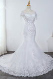 Affordable Jewel Mermaid Tulle Lace Wedding Dress Sleeveless Appliques Beading Bridal Gowns with Tassels Online-27dress