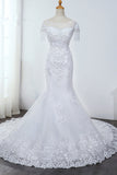 Affordable Jewel Mermaid Tulle Lace Wedding Dress Sleeveless Appliques Beading Bridal Gowns with Tassels Online-27dress