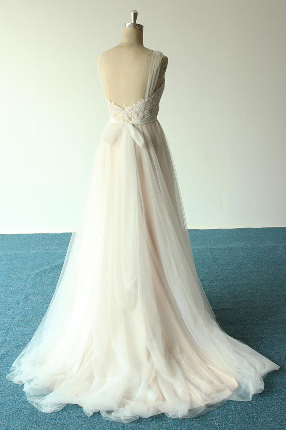 Affordable Jewel Sleeveless A-line Wedding Dresses Tulle Lace Bridal Gowns Online-27dress