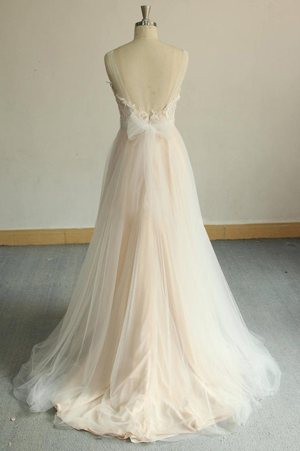 Affordable Jewel Sleeveless A-line Wedding Dresses Tulle Lace Bridal Gowns Online-27dress