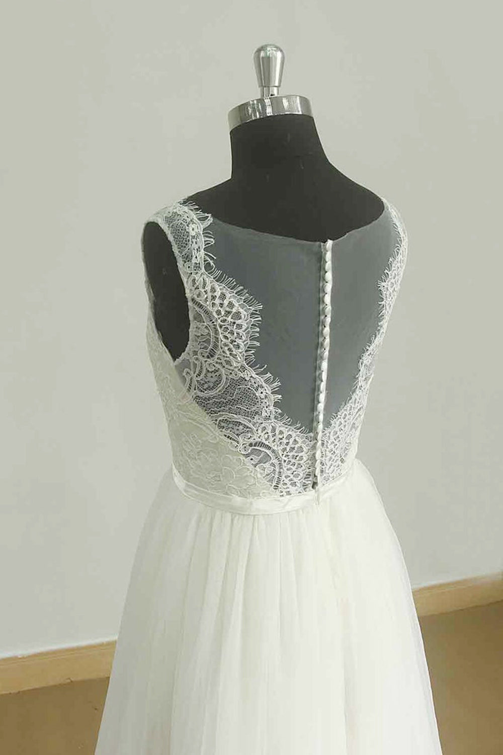 Affordable Jewel Sleeveless Tulle Wedding Dress Appliques Ruffles White Bridal Gowns On Sale-27dress