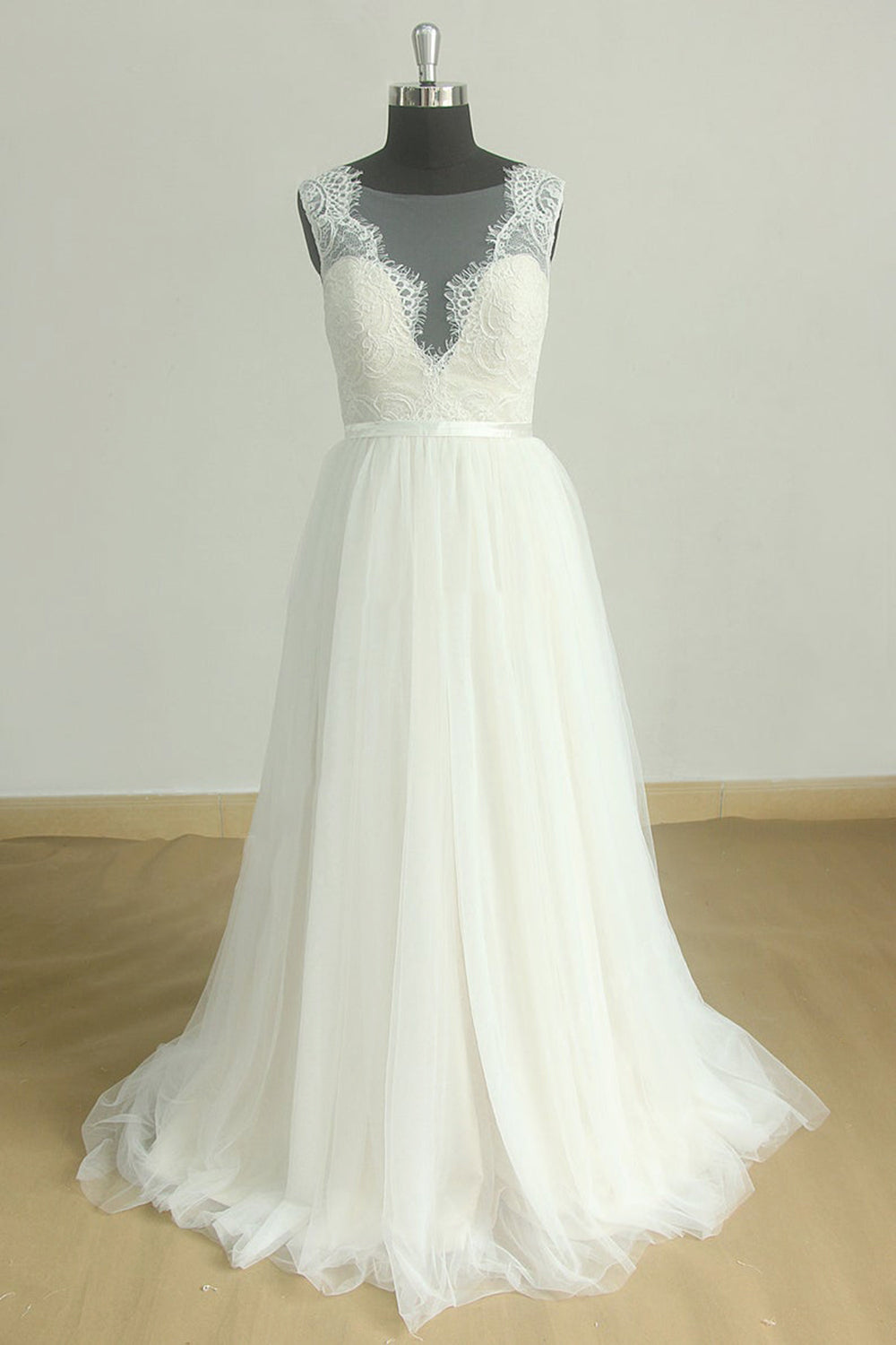 Affordable Jewel Sleeveless Tulle Wedding Dress Appliques Ruffles White Bridal Gowns On Sale-27dress