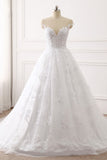 Affordable Jewel Tulle Lace White Wedding Dress Sleeveless Appliques Bridal Gowns Online-27dress