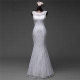 Affordable Lace Jewel Sleeveless Mermaid Wedding Dresses Online-27dress