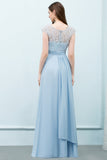 Affordable Lace Sleeveless Blue Bridesmaid Dresses With Scoop Cap-27dress