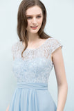 Affordable Lace Sleeveless Blue Bridesmaid Dresses With Scoop Cap-27dress