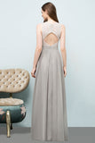 Affordable Lace Sleeveless Silver Bridesmaid Dress with Ruffles-27dress