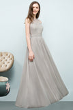 Affordable Lace Sleeveless Silver Bridesmaid Dress with Ruffles-27dress